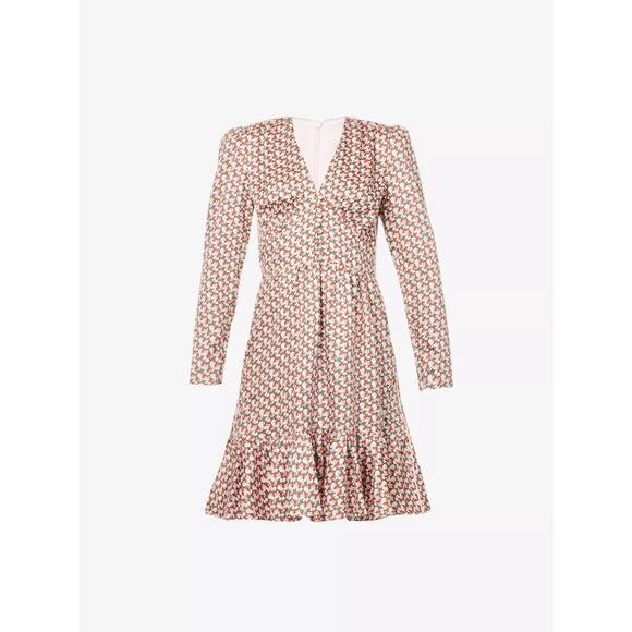 NWT ME+EM Tulip Geo Print Long Sleeve Fit & Flare Dress US 6 V-Neck - Picture 1 of 16